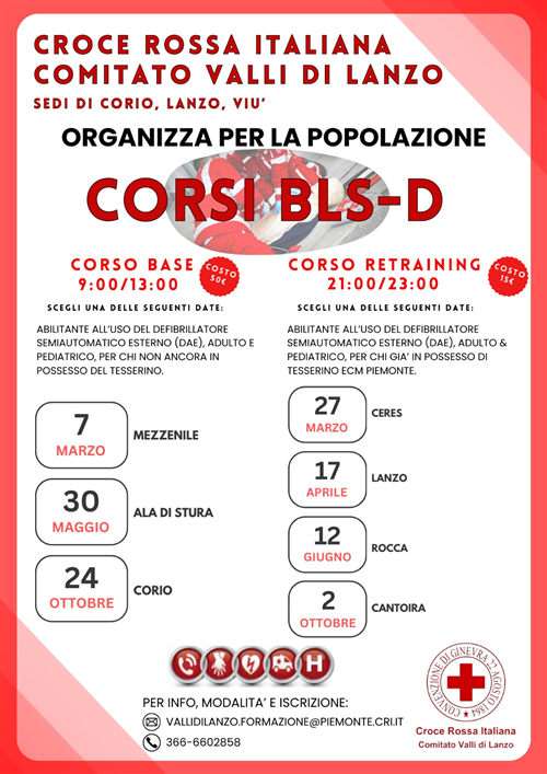 Croce Rossa Italiana - Comitato Valli di Lanzo. Organizzazione Corsi BLS-D