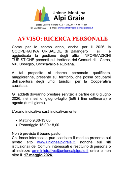 Ufficio informazioni turistiche: ricerca personale